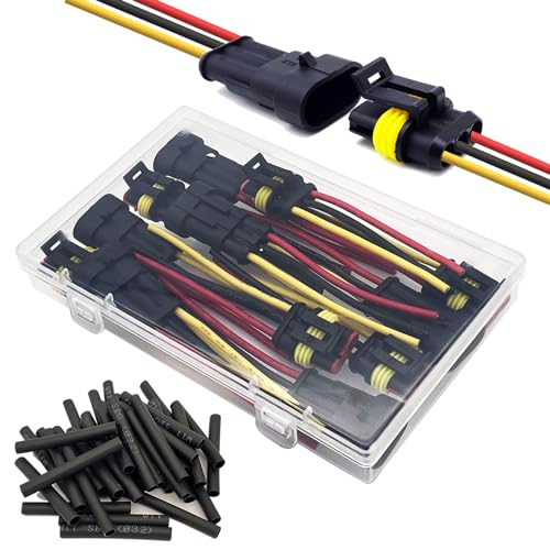 6 Kit 16 AWG 3 Pin Connector Car Waterproof Wire Connectors 3 Pin Automotive Electrical Connectors Quick Disconnect 3 Way Wire Terminal Connector Plug and Heat Shrink Tubing Kit - size: 3pin