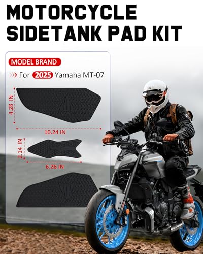 Motorcycle SideTank Pad Compatible with Kawasaki 2025 MT-07 MT07,Anti-Slip Scratch-Resistant Protector Sticker (pre-Applied Adhesive) Knee Grip Traction Pad