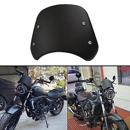 Metal Universal Motorcycle Windshield Wind Deflector Windscreen Front Flyscreen with Mount for Motorbike 5"-7" LED Headlight