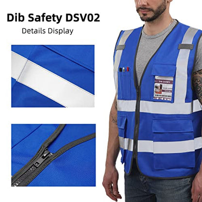 Dib Safety Reflective Safety Vest for Men Women, High Visibility Vest with Pockets and Zipper, ANSI Class 2 - color: Blue, size: X-Large
