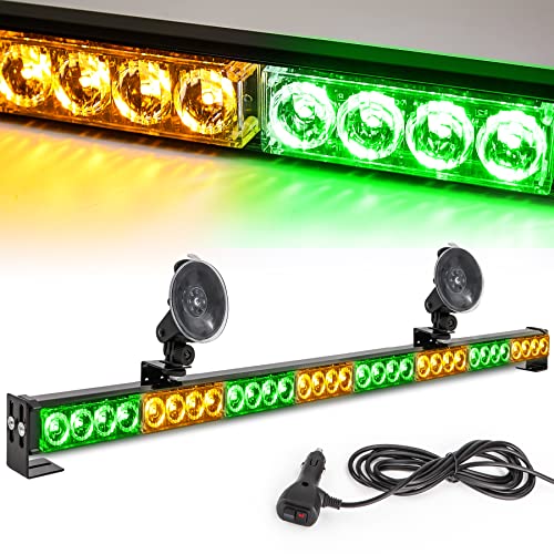 Amber/Green Emergency Strobe Light Bar 36 In 13 Flash Patterns Traffic Advisor Warning Hazard Windshield Safety Lights Bar with Cigar Lighter for Vehicles, Truck (35.5 Inch, Yellow/Green 32 Led) - color: Amber/Green