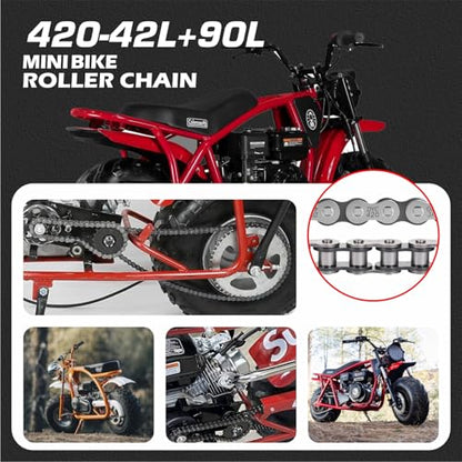 DYC 420 Mini Bike Chain Kit - Front 42 & Rear 90 Link Roller Chain with Adjuster for Coleman CT200U/CT200U-EX/BT200X, Baja Warrior MB200/MB165, Massimo, Predator 212 196cc/200cc 6.5HP (ATV/Dirt Bike) - size: 420-90+42 Links