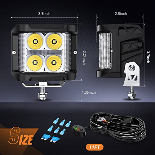 Nilight Side Shooter LED Light Pods with DRL, 4 Inch 26W Spot Flood Combo LED Cubes Light w/ 16AWG Wiring Kit for Fog Light Driving Light Auxiliary Light on Truck ATV UTV, 5 Years Warranty White - color: 4LED Sideshooter Spot Pod w/ White DRL
