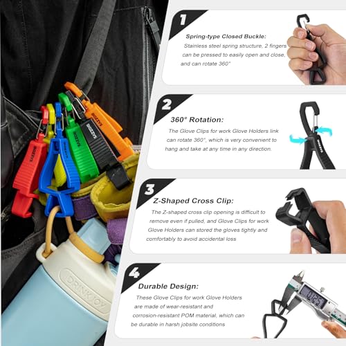 Glove Clips for Work Glove Holders - color: Closed Buckle+zclip-6 Colors 6pcs
