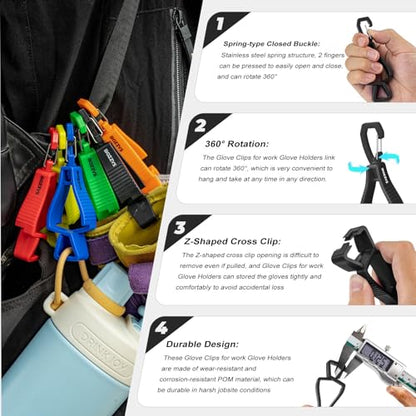 Glove Clips for Work Glove Holders - color: Closed Buckle+zclip-6 Colors 6pcs