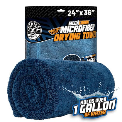 Chemical Guys Megalodon Microfiber Drying Towel with Twisted Loop Technology, Super Plush Absorbent 24" x 36" Microfiber Towel for Cars, Trucks, SUVs, RVs, and More, Extra Large Dark Blue Drying Cloth - style: 24" x 36"