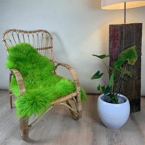 HUAHOO Premium Genuine Sheepskin Rug Real Australia Sheepskin Natural Lambskin Fur Area Rug Seat Covers for Kids Bedroom Sofa Chair Cover Pets Dogs Mat Double Pelt/2' x 3' Green - color: Green, size: Single Pelt/2 ft x 3 ft