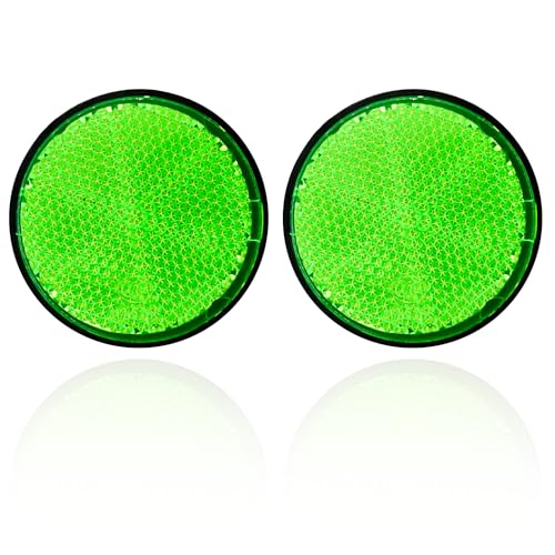 2Pcs Motorcycle Reflectors 2.2" Round Reflective Warning Reflection for Scooter ATV Boats Trucks with Nuts Green - color: Green