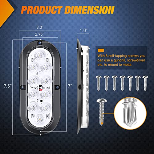 Nilight 6 Inch Oval White LED Trailer Tail Lights Surface Mount 2PCS 10 LEDs Waterproof Reverse Back Up Trailers Lighting for Truck RV Boat Bus Lorry Camper Van Caravan - color: White Lights Screws 2PCS