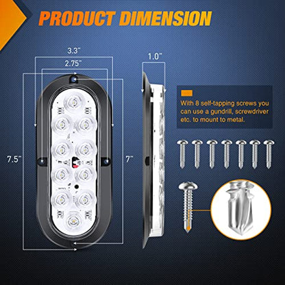 Nilight 6 Inch Oval White LED Trailer Tail Lights Surface Mount 2PCS 10 LEDs Waterproof Reverse Back Up Trailers Lighting for Truck RV Boat Bus Lorry Camper Van Caravan - color: White Lights Screws 2PCS