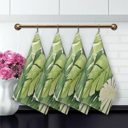 Palm Leaves Kitchen Towels Set of 2 Tropical Floral Dish Towels Bar Absorbent Cleaning Tea Towel for Home Dining Restaurants - color: White Green