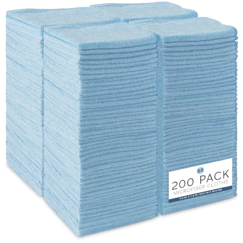 S&T INC. 200 Pack of Microfiber Cleaning Cloth, Bulk Microfiber Towel for Home, Reusable and Lint Free Cloth Towels for Car - color: Blue, size: 200 Pack