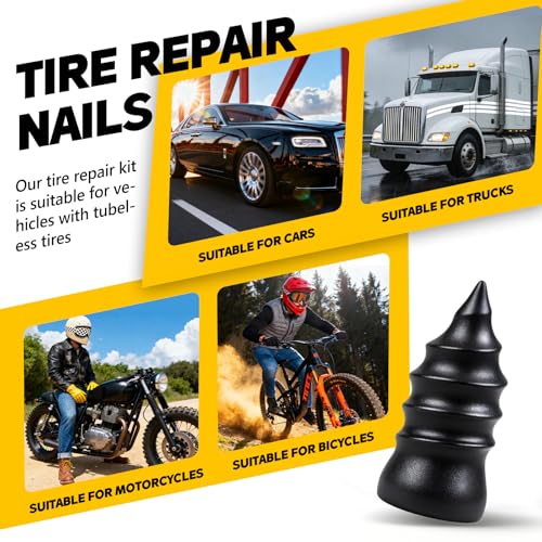 CHRORINE 90 Pcs Tire Repair Rubber Nail 2 Sizes Vacuum Tire Repair Kits Screw in Tire Plugs Suitable for Repairing Tires of Cars Motorcycles Trucks and Tractors