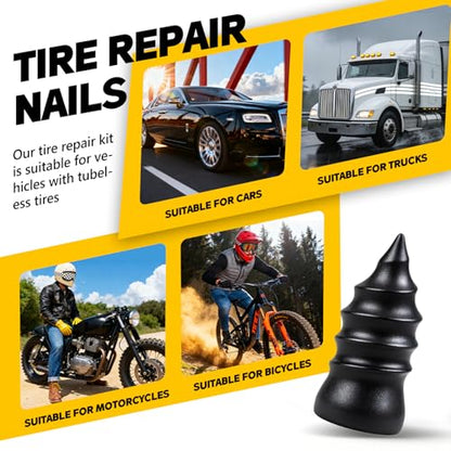 CHRORINE 90 Pcs Tire Repair Rubber Nail 2 Sizes Vacuum Tire Repair Kits Screw in Tire Plugs Suitable for Repairing Tires of Cars Motorcycles Trucks and Tractors