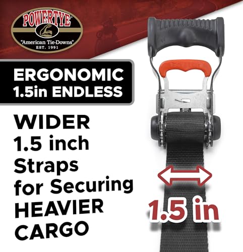 PowerTye Mfg Endless Ratchets - 1.5 inch x 7 Foot Ergonomic (no Hooks) - 800 lb. Working Load Limit - Black 2-Pack - color: Black, size: 1.5in x 7ft