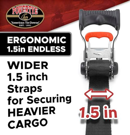PowerTye Mfg Endless Ratchets - 1.5 inch x 7 Foot Ergonomic (no Hooks) - 800 lb. Working Load Limit - Black 2-Pack - color: Black, size: 1.5in x 7ft