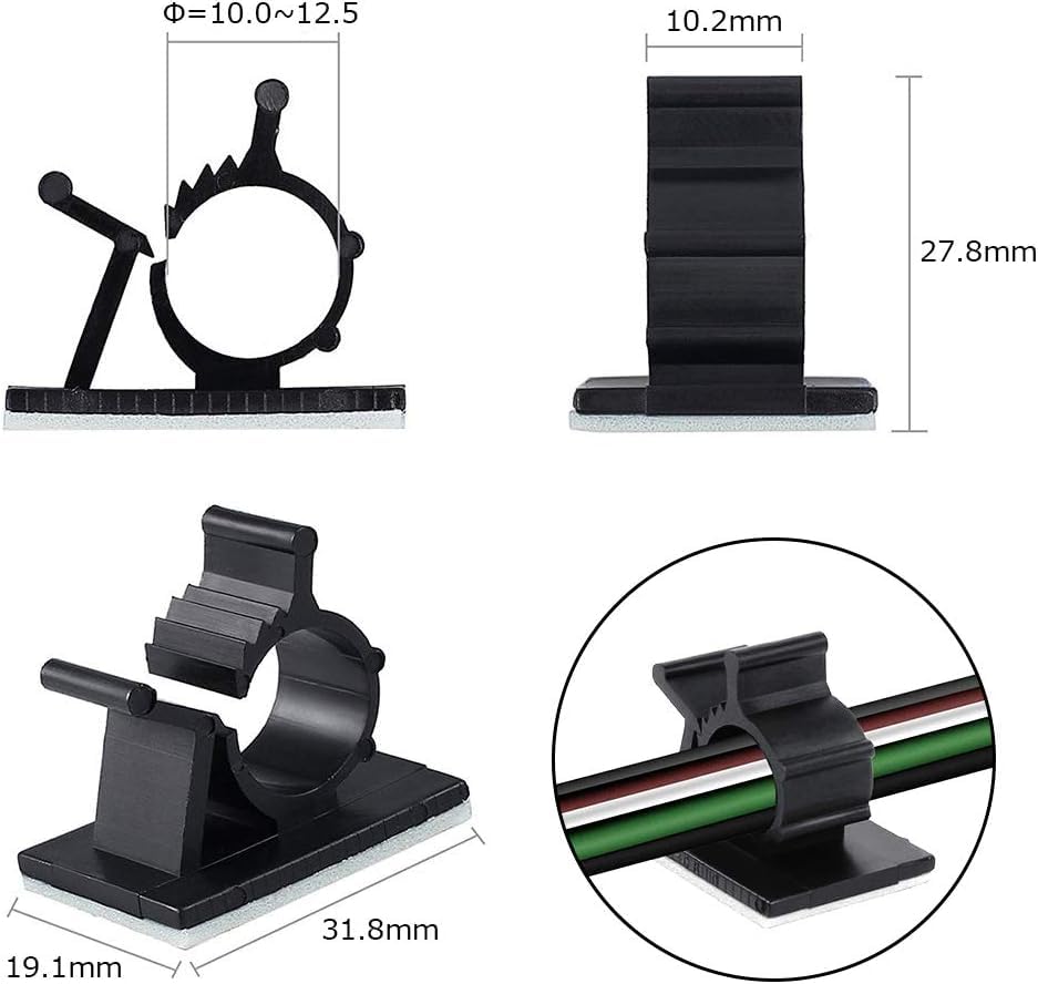 Viaky 30 Pcs Black Cable Wire Clips Adjustable Nylon Wire Holder Adhesive Cable Management Suitable for Maximum Diameter 0.5 inch (12.5mm) Cables - size: 30b-0.5inch