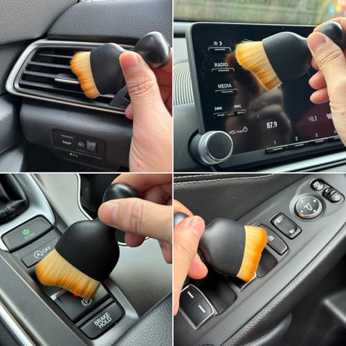 Car Detailing Brush, Soft Bristle Cleaning Brush, Scratch-Free Auto Duster Tool for Dashboard, Air Vents, Leather & Interior Cleaning (Black&Brown) - color: Black&Brown
