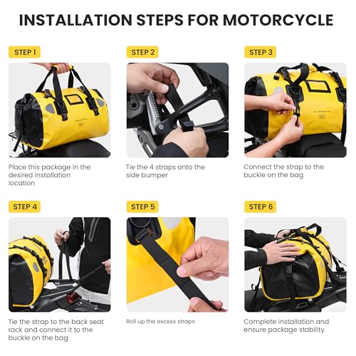 HOMIEE 40L Waterproof Duffel Bag, Waterproof Motorcycle Dry Travel Bag Tail Bag with Roll Top Closure & Shoulder Straps Outer Mesh Zipper Pocket for Camping, Kayaking, Fishing & Traveling - color: Yellow