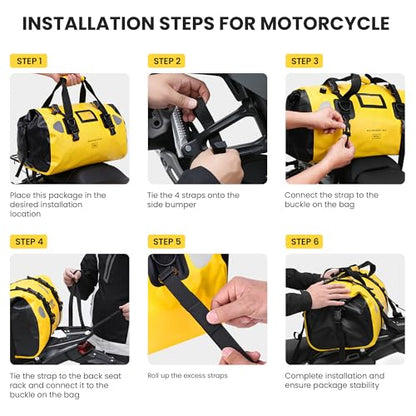HOMIEE 40L Waterproof Duffel Bag, Waterproof Motorcycle Dry Travel Bag Tail Bag with Roll Top Closure & Shoulder Straps Outer Mesh Zipper Pocket for Camping, Kayaking, Fishing & Traveling - color: Yellow