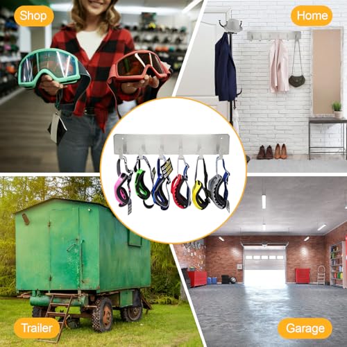 Blulu 2 Pack Aluminum Goggle Helmet Storage Rack Wall Mount 12 Hooks Goggle Organizer Hardware for Race Car Enclosed Trailer, Garage, Motorcycle Accessories