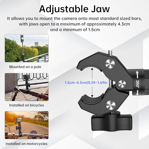 Action Camera Motorcycle Mount Bundle Compatible with Insta360 X5, X4, X3, X2, GO 3S, GoPro Hero 13/12/11, DJI Osmo Action 5 Pro - Heavy-Duty Handlebar Clamp & Helmet Extension Arm Kit