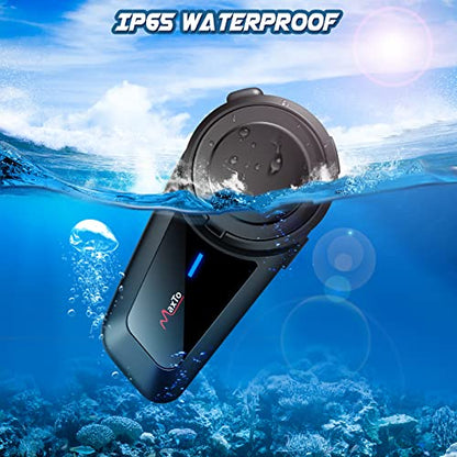 MAXTO Motorcycle Bluetooth Headset M2,Motorbike Helmet Bluetooth 5.0 Headset 6-Way 3280Ft Intercom Communication System with IP65 Waterproof CVC Noise Cancellation Stereo Music FM for All Helmets - size: 1 Pack