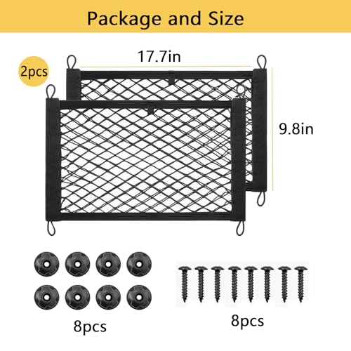 ZMD 2PCS Small Cargo Nets, Pocket Storage Rv Mesh Net Universal Elastic Automotive Cargo Netting Storage Pouch with 8Pcs Mounting Screws&Hooks for Car Truck SUV Boats (18x9.8 Inch) - size: 18 x 9.8 Inches