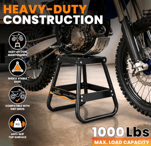 GRAND PITSTOP Heavy Duty Motorcycle Stand - Universal Dirt Bike Maintenance Stand, Powder Coated Steel, Non-Slip Off-Road MX Stand (Black)