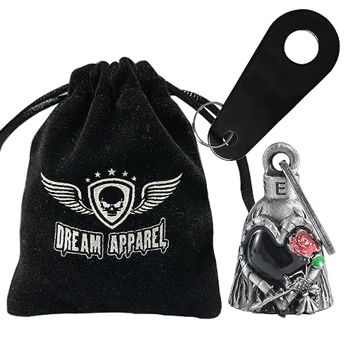 Dream Apparel Motorcycle Bell Guardian Angel Drive Away Gremlin, Biker Bell for Men Women Rider Riding, Good Luck Gift - color: Love & Red Rose