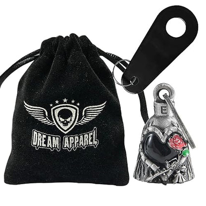 Dream Apparel Motorcycle Bell Guardian Angel Drive Away Gremlin, Biker Bell for Men Women Rider Riding, Good Luck Gift - color: Love & Red Rose