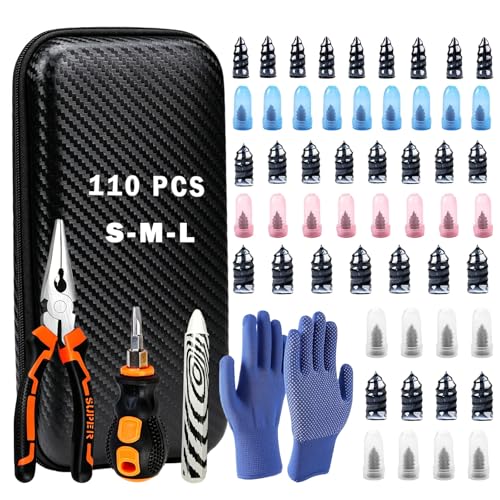 Tire Plug Kit, 110PCS Flat Tire Repair Kit with 3 Sizes Screw Type Tire Plugs for Tubeless Tires, No Tire Removal, Tire Repair Screws with Pliers, Screwdriver & Bag for Car SUV Truck Motorcycle ATV