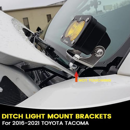 Hood Hinge Ditch Light Mount Brackets Compatible with Toyota Tacoma 2016-2021 3rd Gen Auxiliary Offroad Pod Work Light, Tacoma Hood Mount Lighting Brackets Kit - Black 2PCS - size: For Tacoma 2016-2021