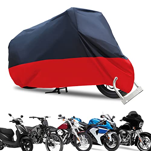 Motorcycle Cover–All Season Waterproof Outdoor Protection for 108 Inch Tour Bikes, Choppers and Cruisers – Protect Against Dust, Debris, Rain and Weather - color: Black-Red, size: L