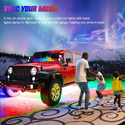 Nilight 4Pcs Car Underglow Neon Accent Strip Lights 256 LEDs RGB Multi Color DIY Sound Active Function Music Mode with APP Control and Remote Underbody Light Strips - color: 4Pcs Underglow Light Strip w/Remote+APP