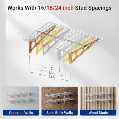 FLEXIMOUNTS 2-Pack 2x6ft Garage Shelving 24-inch-by-72-inch Heavy Duty Wall Mounted Shelves Garage Storage Rack Floating Shelves, 1400lbs Load Capacity, White, Classic Series - color: White, size: 2 pack-2x6 ft