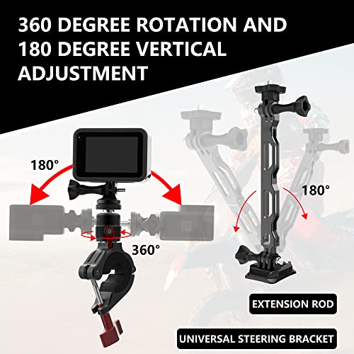 Action Cameras Mount Bundle for Motorcycle/Bicycle/Bike Handlebar | Aluminum Clamp Mounting Accessories for GoPro 13/12/11/10/9/8/7, for DJI Osmo Action 6/5Pro/4/3, for Insta360 X5 X4 X3