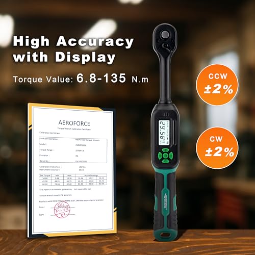 AEROFORCE 9PCS Magnetic Spark Plug Socket Set with a 3/8" Drive Digital Torque Wrench (6.8-135Nm), Includes 12-Point 14mm & 16mm Spark Plug Sockets for cars, motorcycles, lawnmowers - size: 9PCS