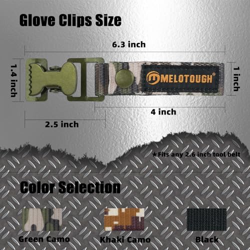 MELOTOUGH Glove Clip Tactical Glove Clips Work Glove Holders Strap with Alligator Clip for Tool Belt,Tool Bag,Tool Backpack - color: Green Camo