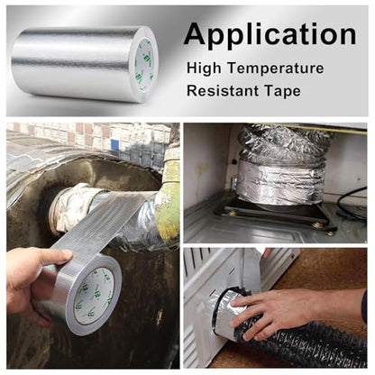 BOMEI PACK Adhesive Aluminum Foil Heat Shield Tape 1Pack 8inch x 66ft, Barrier Fiberglass Thermal Insulation Reflective Material High Temp Protectionn - size: 8in*66ft