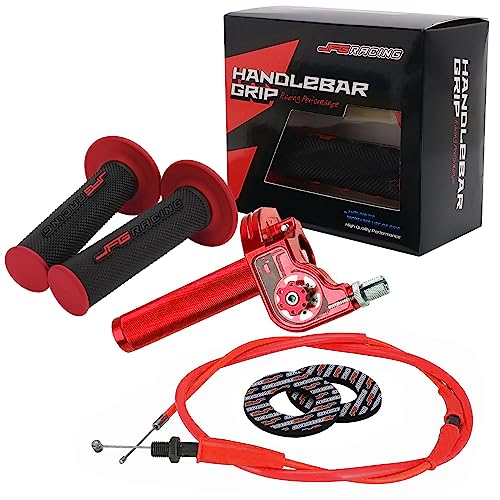 JFG RACING Motorcycle Throttle Assembly,7/8" 22mm Twist Throttle Grips With Rotating Shaft Throttle Cable CNC Universal For CRF50 KLX SSR TTR 110 125 150 200 250cc Dirt Pit Bike ATV Mini Bike Red - color: Red, size: Gear Style