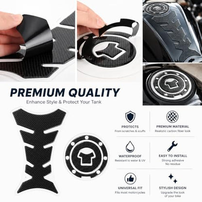 1 Set 3D Gas Cap Cover Sticker Universal Motorcycle Fuel Tank Pad Protector Black Textured Trim for Gas Cap and Tank Scratch Resistant, Black - color: Black