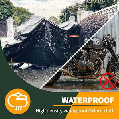 Enzeno Motorcycle Cover 210D Oxford Fabric Motorcycle Covers Waterproof Outdoor Windproof Dustproof Moped Cover with snap Fastener 220x105x125cm Motorcycle tarp Motorbike Cover Black - size: 220x105x125 cm