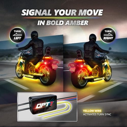 OPT7 12pcs Motorcycle LED Strip Lights with App & Remote Control, RGB Multicolor & Sound Sync Neon Accent Bike Underglow Lighting Kit, 12V Switch for Harley Honda Yamaha Kawasaki
