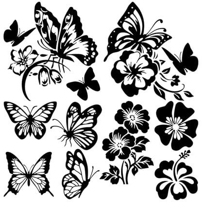 GORGECRAFT 4 Styles 4Pcs Butterfly Car Sticker Black Hibiscus Flower Hawaiian Reflective Car Bumper Decals Waterproof PET Automotive Exterior Decor Stickers for SUV Truck Motorcycle Doors Walls Laptop - style: Butterfly