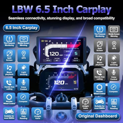 LBW 6.5 Inch Motorcycle CarPlay GPS for BMW, Ultra-Bright CarPlay Screen, 1200 Nits Bright Waterproof HD Touch Screen, Plug&Play Lossless Installation, iOS/Android Native Protocol Support - size: BM 6.5"+Native control+Lossless Installation