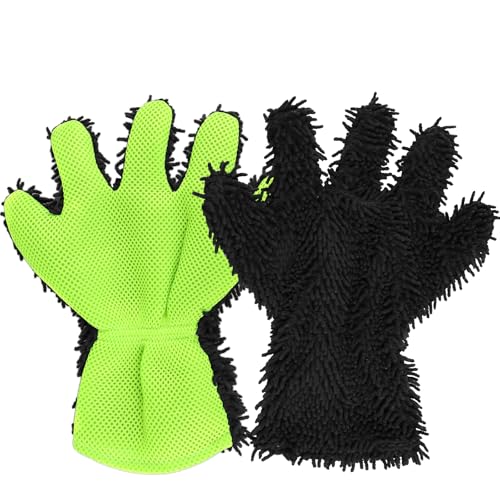 2PCS Car Wash Mitt, 5 Finger Chenille Microfiber Cleaning Mitt for Cars, Scratch-Free Auto Washing Gloves, Car Interior Exterior Cleaning Gloves, Great for Hard-to-Reach Areas (Black) - color: Black