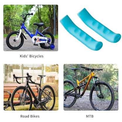 2 Pairs Silicone Brake Lever Covers for Bikes - Anti-Slip Handle Sleeves, Fits Mountain & Road Bicycles (Blue & Orange) - color: Blue and orange