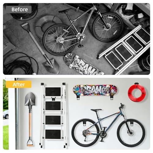 6 Pack Garage Hooks Heavy Duty Steel Garage Storage Hooks Two-Tire Wall Hooks for Organizing Tools Ladders Tires Bikes Garden