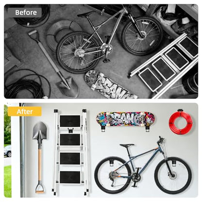 6 Pack Garage Hooks Heavy Duty Steel Garage Storage Hooks Two-Tire Wall Hooks for Organizing Tools Ladders Tires Bikes Garden
